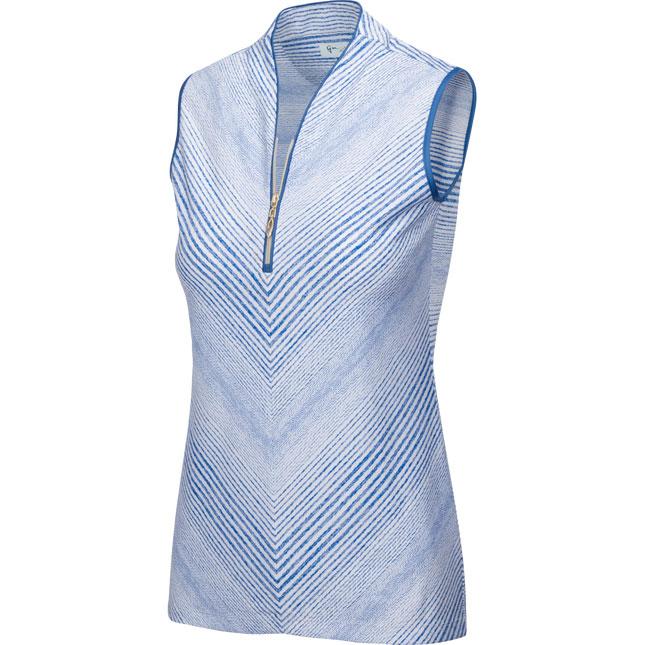 Greg Norman Ladies Panorama Sleeveless Zip Golf Polo - White/Blue - main image