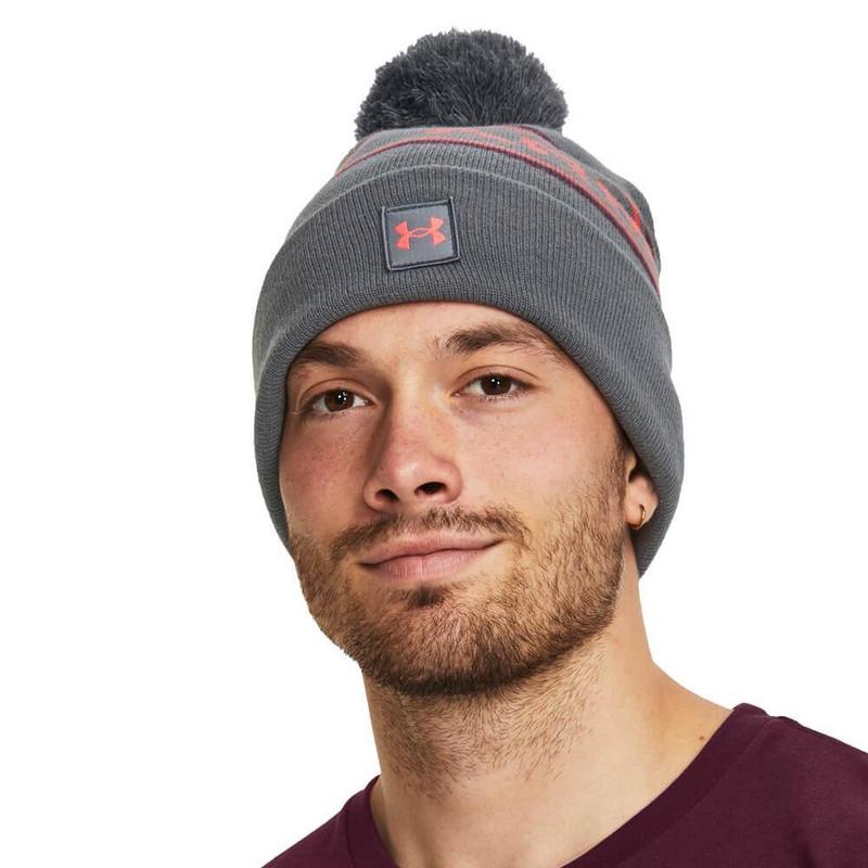 Under Armour Halftime Golf Pom Beanie Hat - Pitch Grey/Maroon - main image