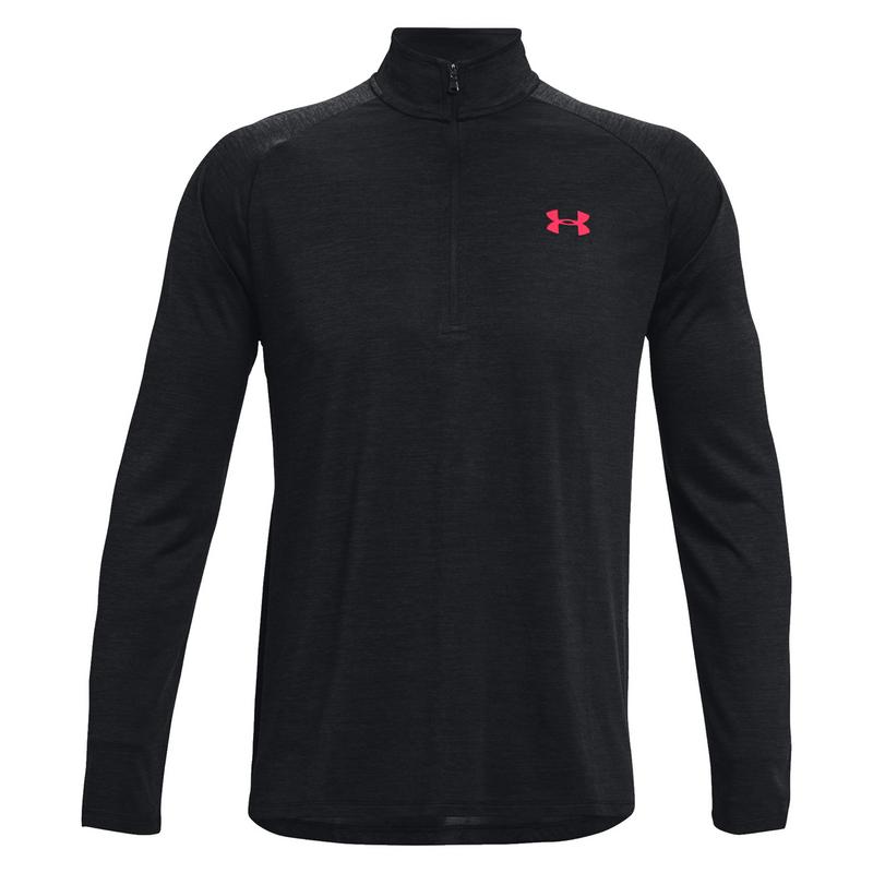 Under Armour Tech 2.0 Half Zip Long Sleeve Golf Top - Black/Radio Red - main image