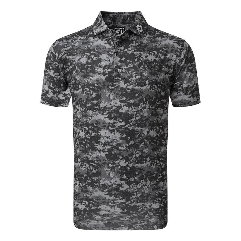 Footjoy Cloud Camo Lisle Mens Golf Polo Shirt - Black - main image