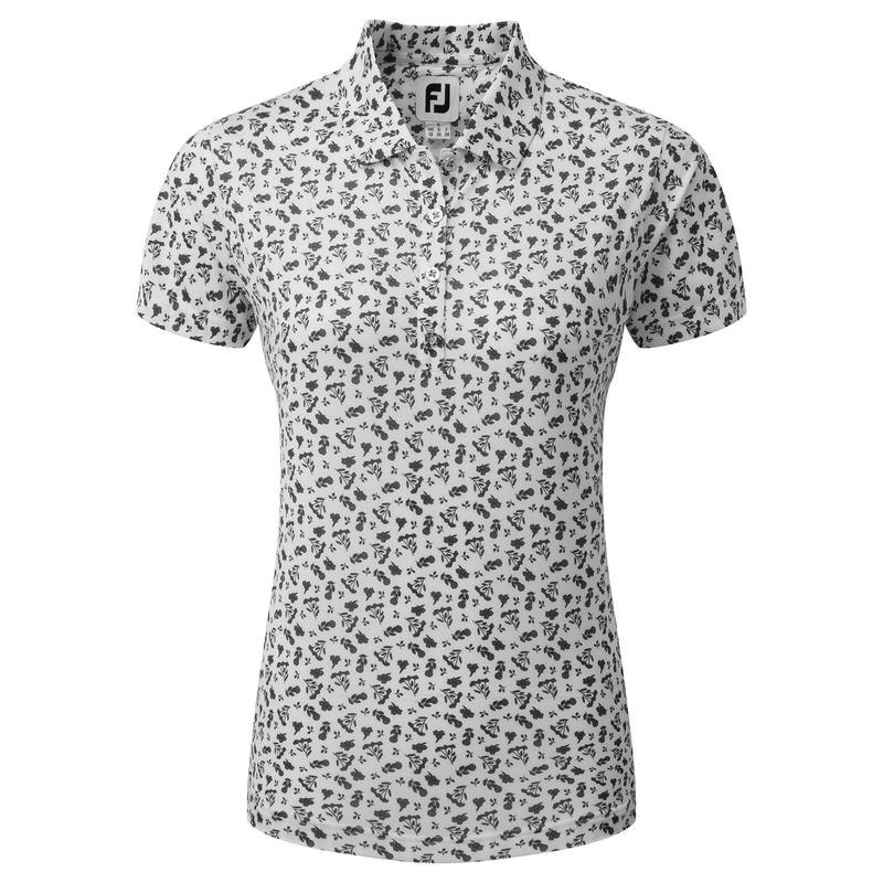 FootJoy Ladies Floral Print Lisle Golf Polo Shirt - White/Black - main image