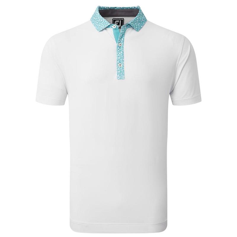 Footjoy Tossed Tulip Trim Pique Golf Polo Shirt - White/Maui Blue - main image