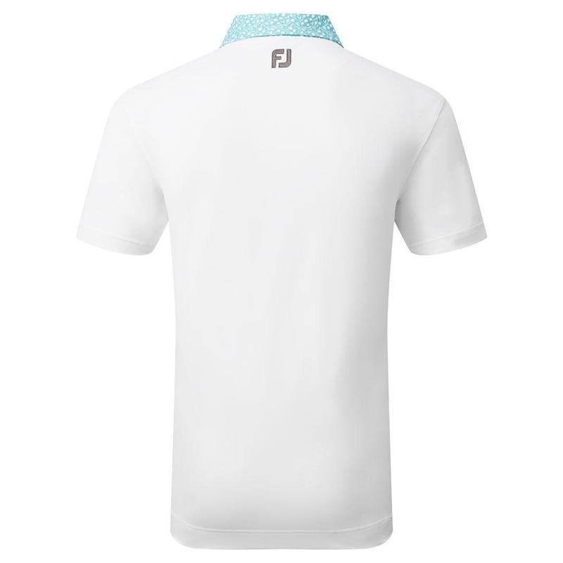 Footjoy Tossed Tulip Trim Pique Golf Polo Shirt - White/Maui Blue - main image