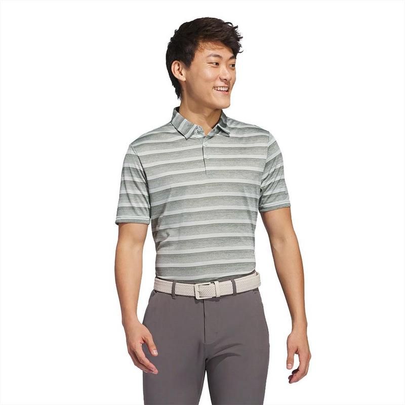 adidas 2 Colour Stripe Mens Golf Polo Shirt - Silver/Green - main image
