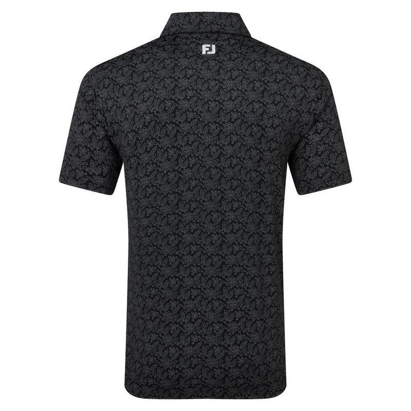 Footjoy Wingtip Floral Print Lisle Golf Polo Shirt- Black/White - main image