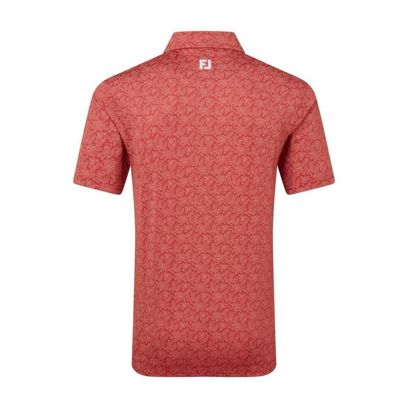 Footjoy Wingtip Floral Print Lisle Golf Polo Shirt- Red/White - main image
