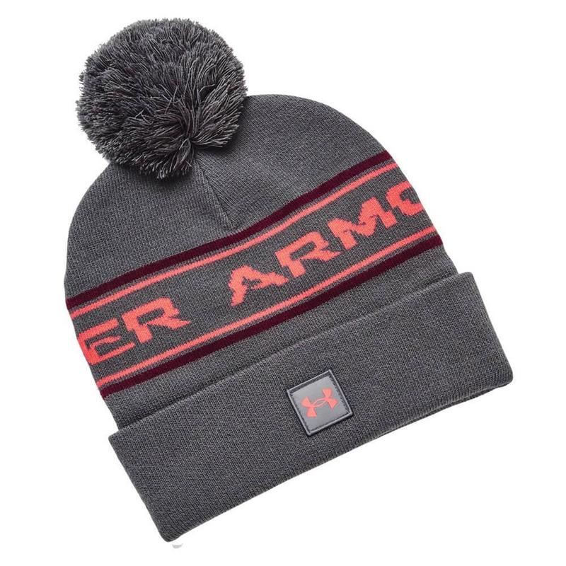 Under Armour Halftime Golf Pom Beanie Hat - Pitch Grey/Maroon - main image