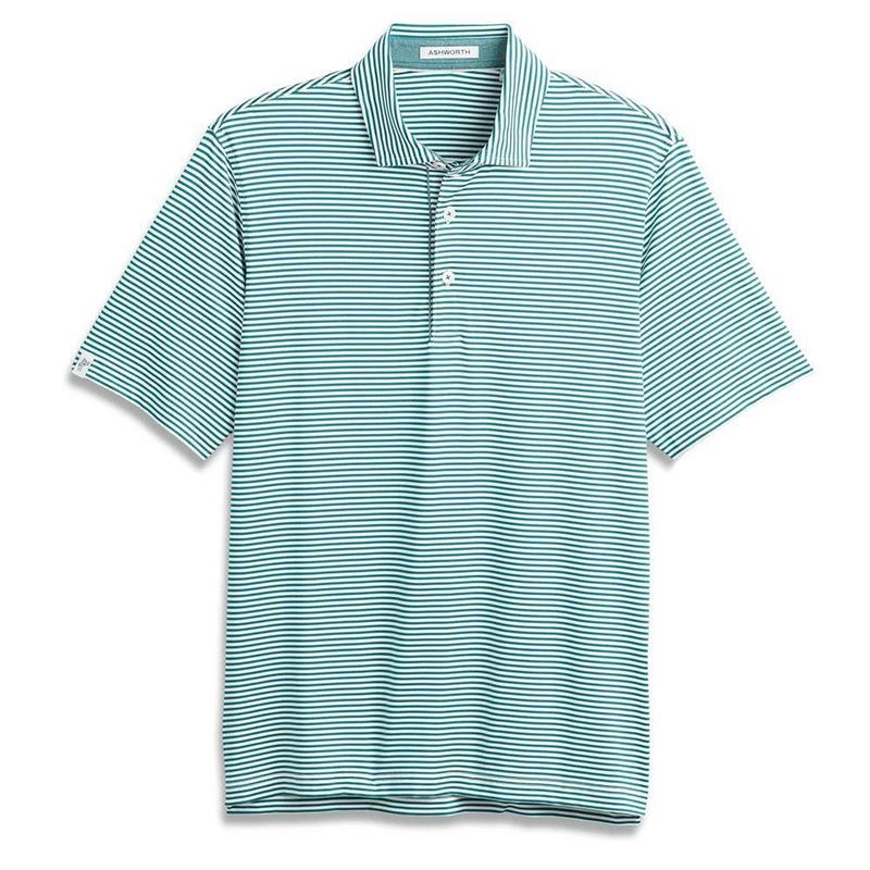 Ashworth Striped Tech Golf Polo - White/Lagoon - main image