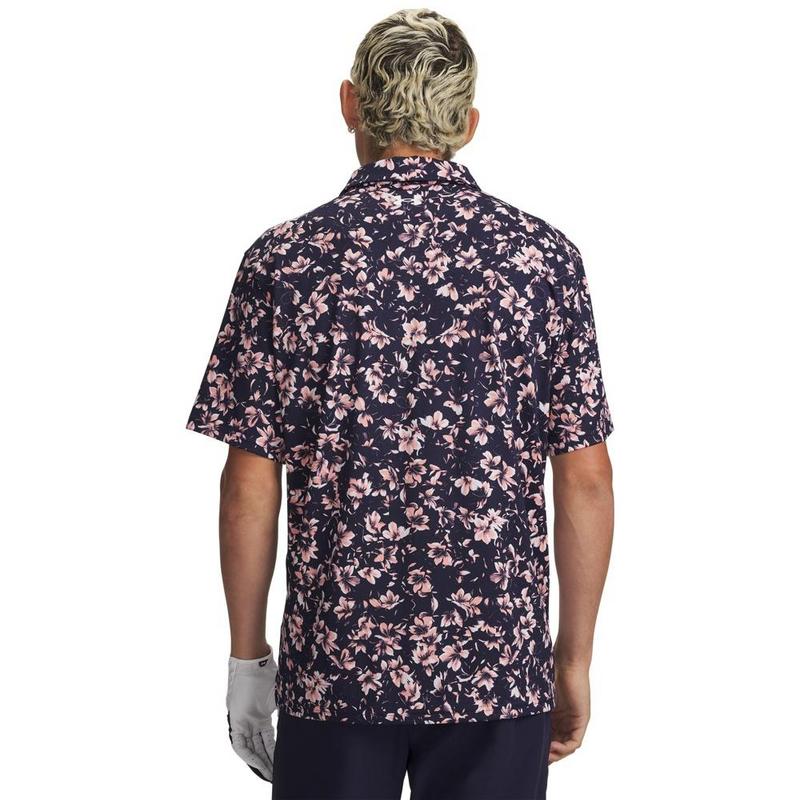 Under Armour UA Matchplay Printed Golf Polo Shirt - Midnight Navy/Pink - main image