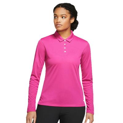 Nike Dri-Fit Victory LS Solid Womens Golf Polo Shirt - Active Pink/White