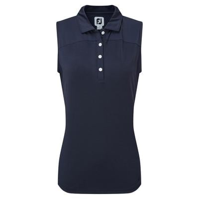 FootJoy Womens Mesh Back Sleeveless Lisle Golf Polo Shirt - Navy