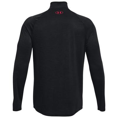 Under Armour Tech 2.0 Half Zip Long Sleeve Golf Top - Black/Radio Red - thumbnail image 2