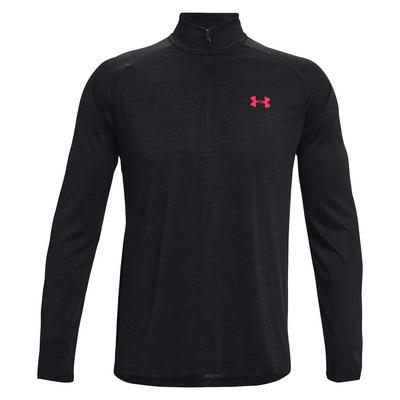 Under Armour Tech 2.0 Half Zip Long Sleeve Golf Top - Black/Radio Red