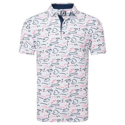 FootJoy Golf Course Doodle Pique Golf Polo - White - thumbnail image 1