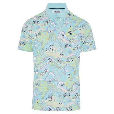 Original Penguin All Over 60's Heritage Print Golf Polo -  Tanager Turquoise