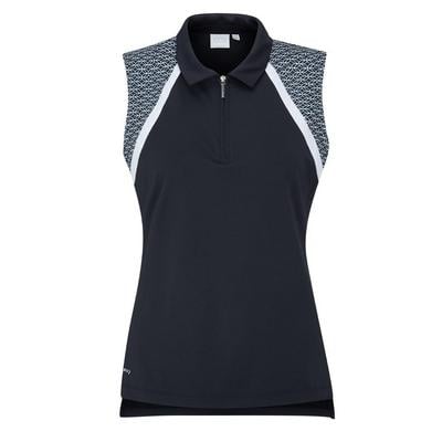 Ping Ladies Ansie Sleeveless Zip Neck Golf Polo - Navy/White