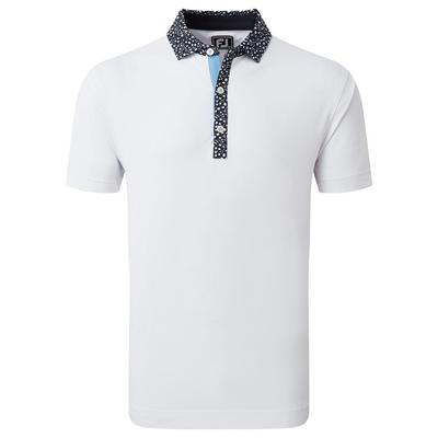 Footjoy Tossed Tulip Trim Pique Golf Polo Shirt - White/Navy