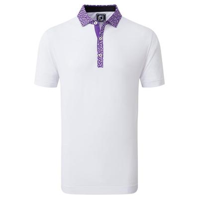 Footjoy Tossed Tulip Trim Pique Golf Polo Shirt - White/Violet