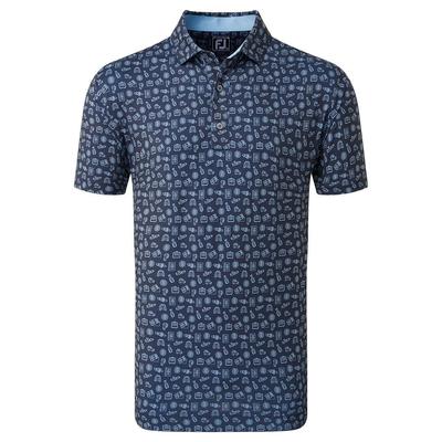 Footjoy Travel Print Lisle Golf Polo Shirt - Navy/Blue