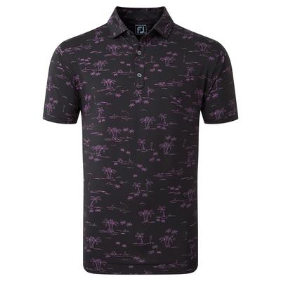 Footjoy Tropic Print Lisle Golf Polo Shirt - Black/Pink - thumbnail image 1