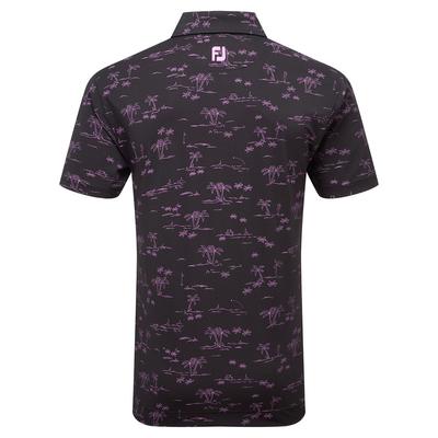 Footjoy Tropic Print Lisle Golf Polo Shirt - Black/Pink - thumbnail image 2