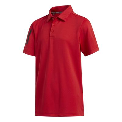 adidas Junior 3 Stripe Golf Polo - Collegiate Red - thumbnail image 1