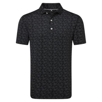 Footjoy Wingtip Floral Print Lisle Golf Polo Shirt- Black/White