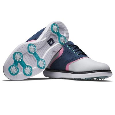 FootJoy Traditions Golf Shoe - White/Navy/Pink - thumbnail image 5