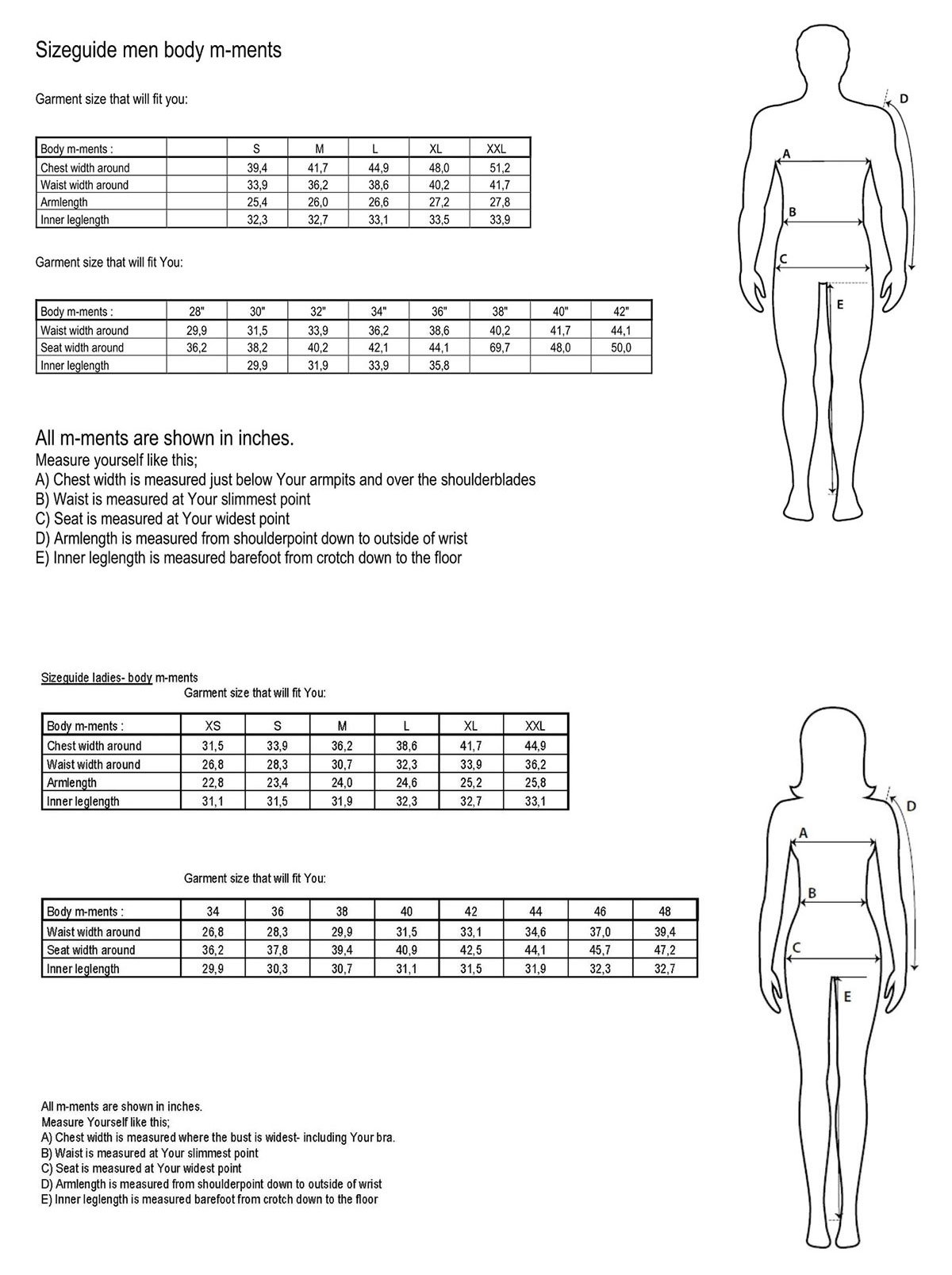 Size Chart for Abacus Bounce Waterproof Rain Jacket - Black